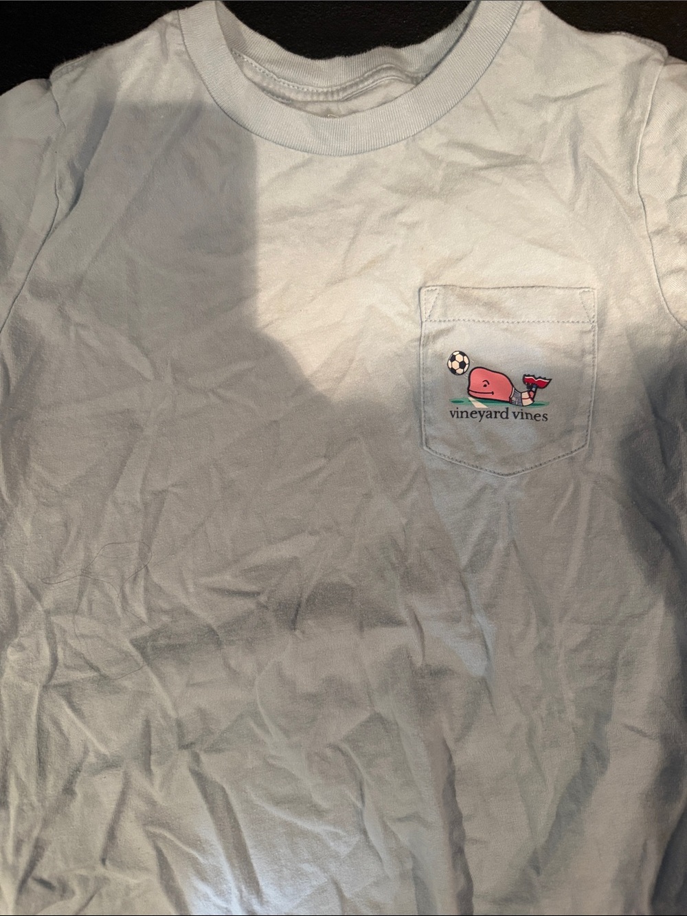 Vineyard Vines Light Blue Kids Whale Pocket Tee with Soccer Graphic